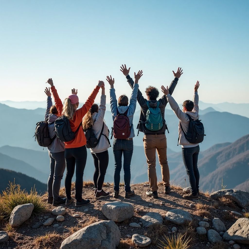 Wanderlust team on a mountain summit
